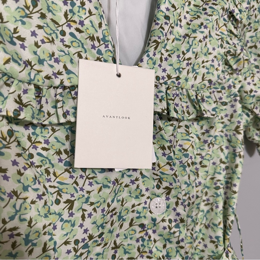 Avantlook Short Puff Sleeve Floral Mini Dress Statement Collar‎ Size Medium - Picture 6 of 12